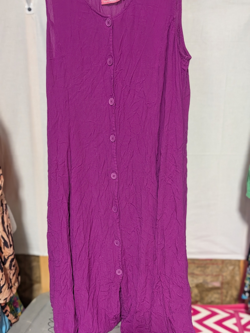 Woman Within Sleeveless Button-Front Dress in Fuchsia